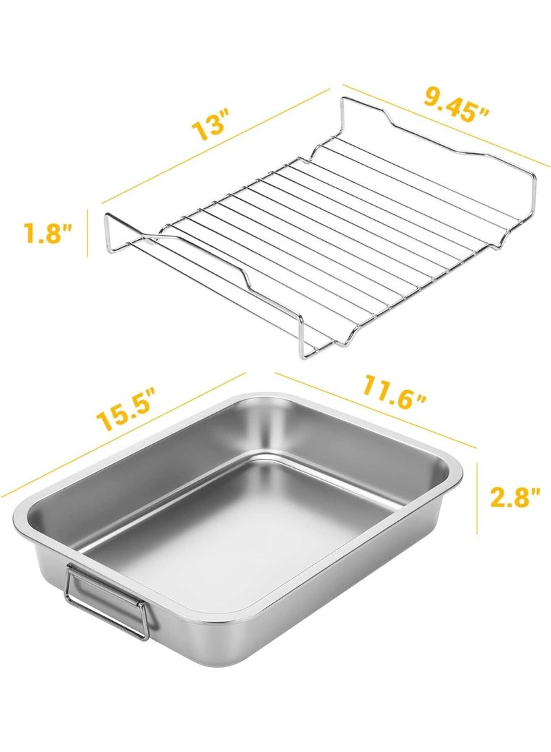 Anmi Stainless Steel Roasting Pan with Grill Rack & Handle - High Sided Easy to Clean Induction Oven Tray for Chicken Vegetable Lasagna - Image 3